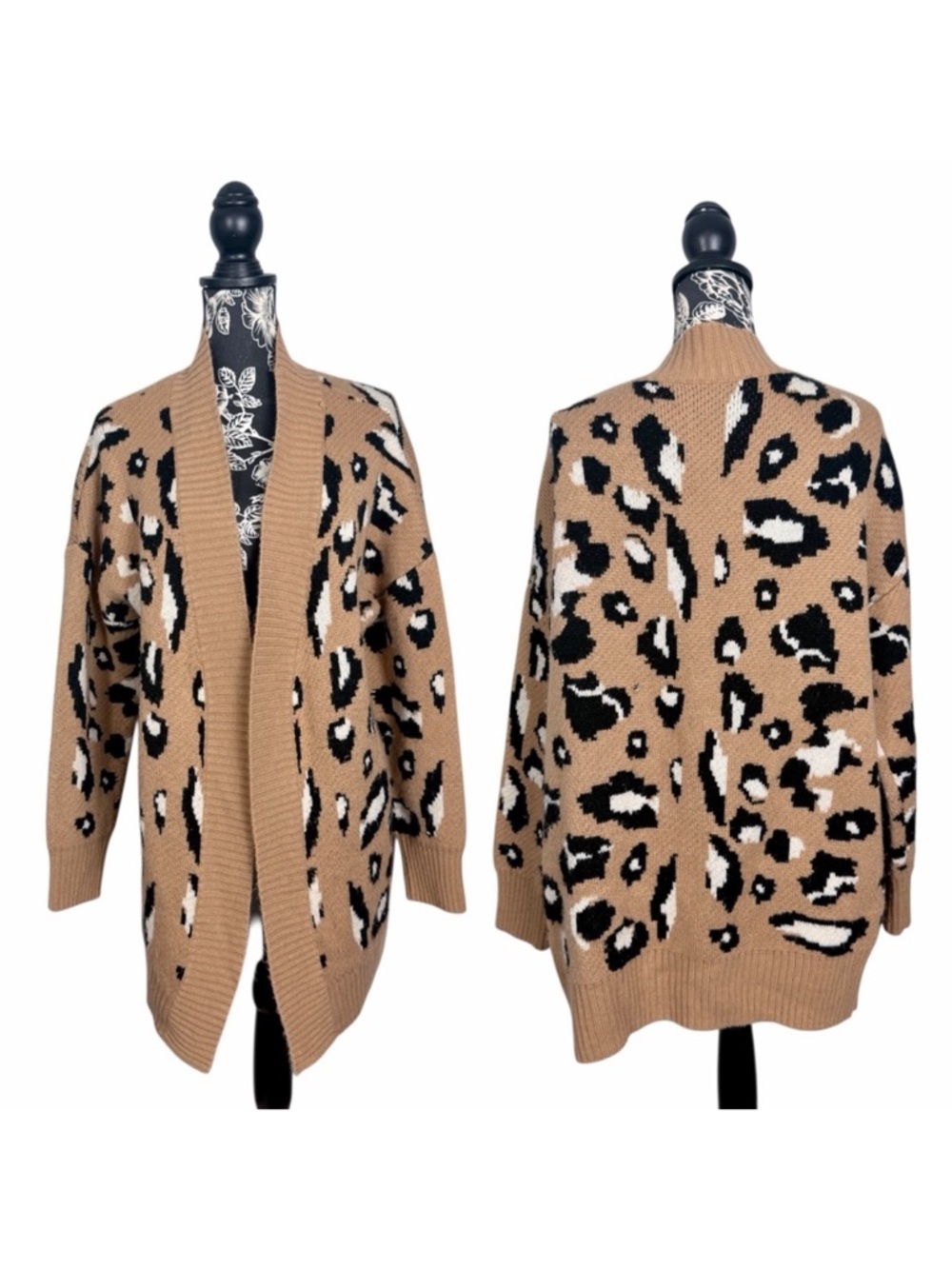 5 for $25 leopard print long open front knit cardigan sweater size large